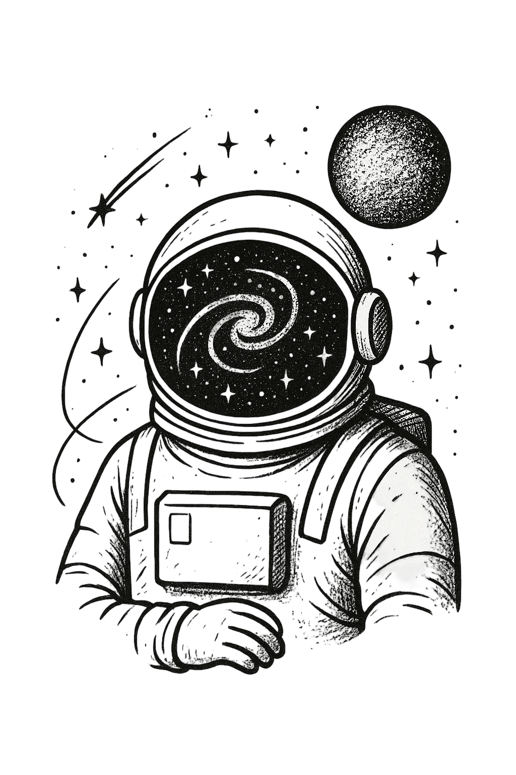 Sketch Style Astronaut With Galaxy Visor Herbal Temporary Tattoo For Space