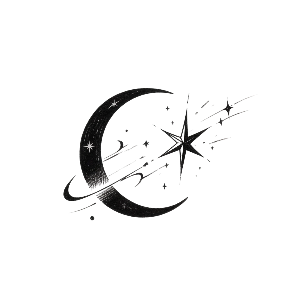 Minimalist Crescent Moon And Shooting Star Herbal Temporary Tattoo For Celestial Lovers