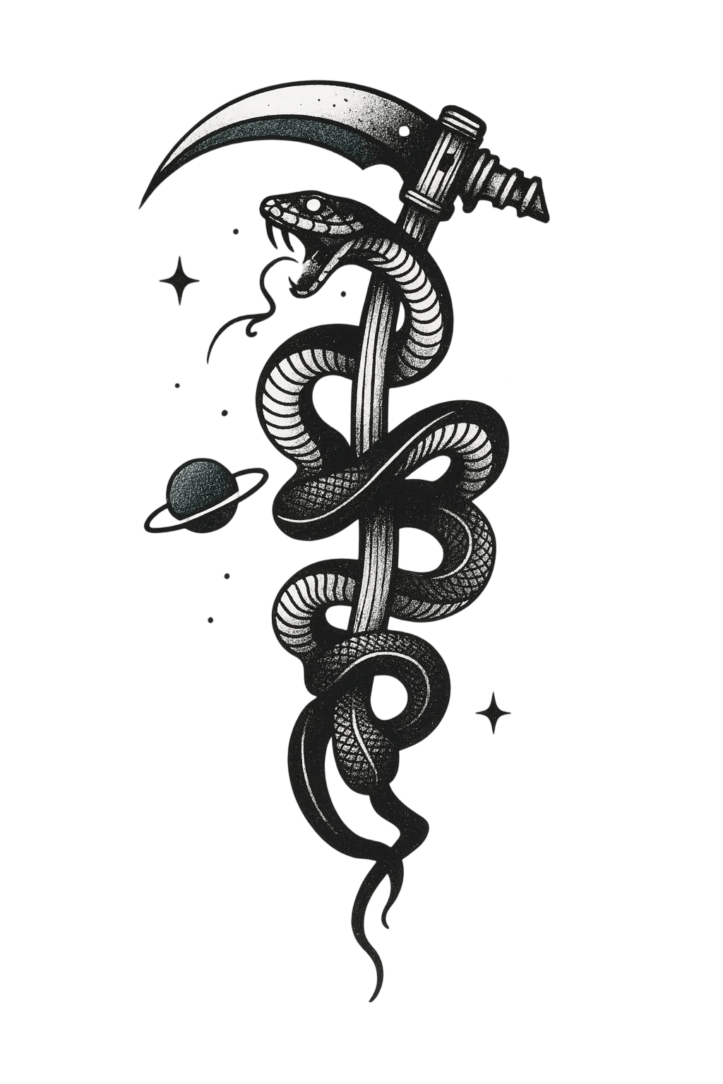 Snake Wrapped Around Scythe Herbal Temporary Tattoo For Dark Aesthetic