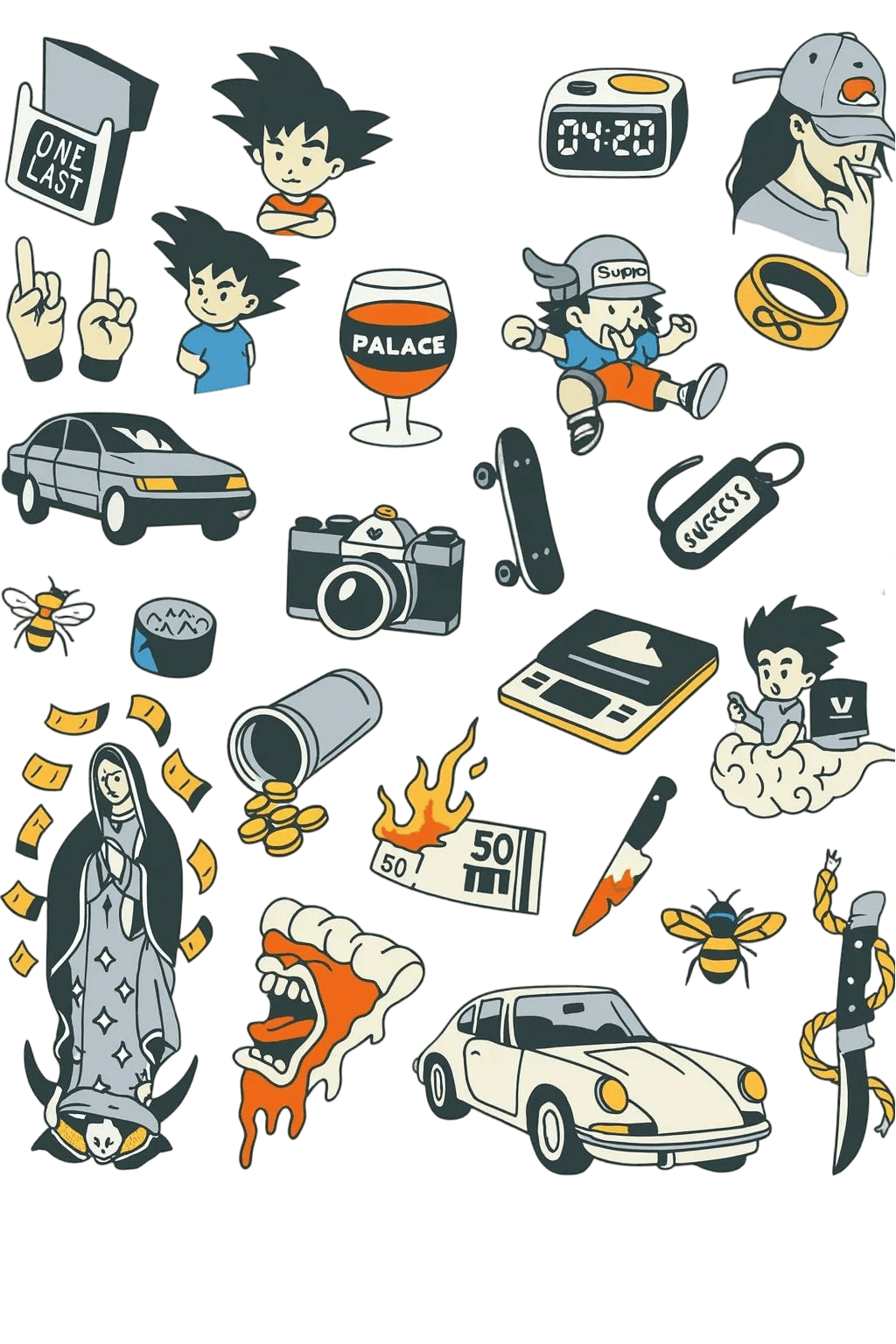 Retro Anime Streetwear And Pop Culture Icon Flash Sheet Herbal Temporary Tattoo