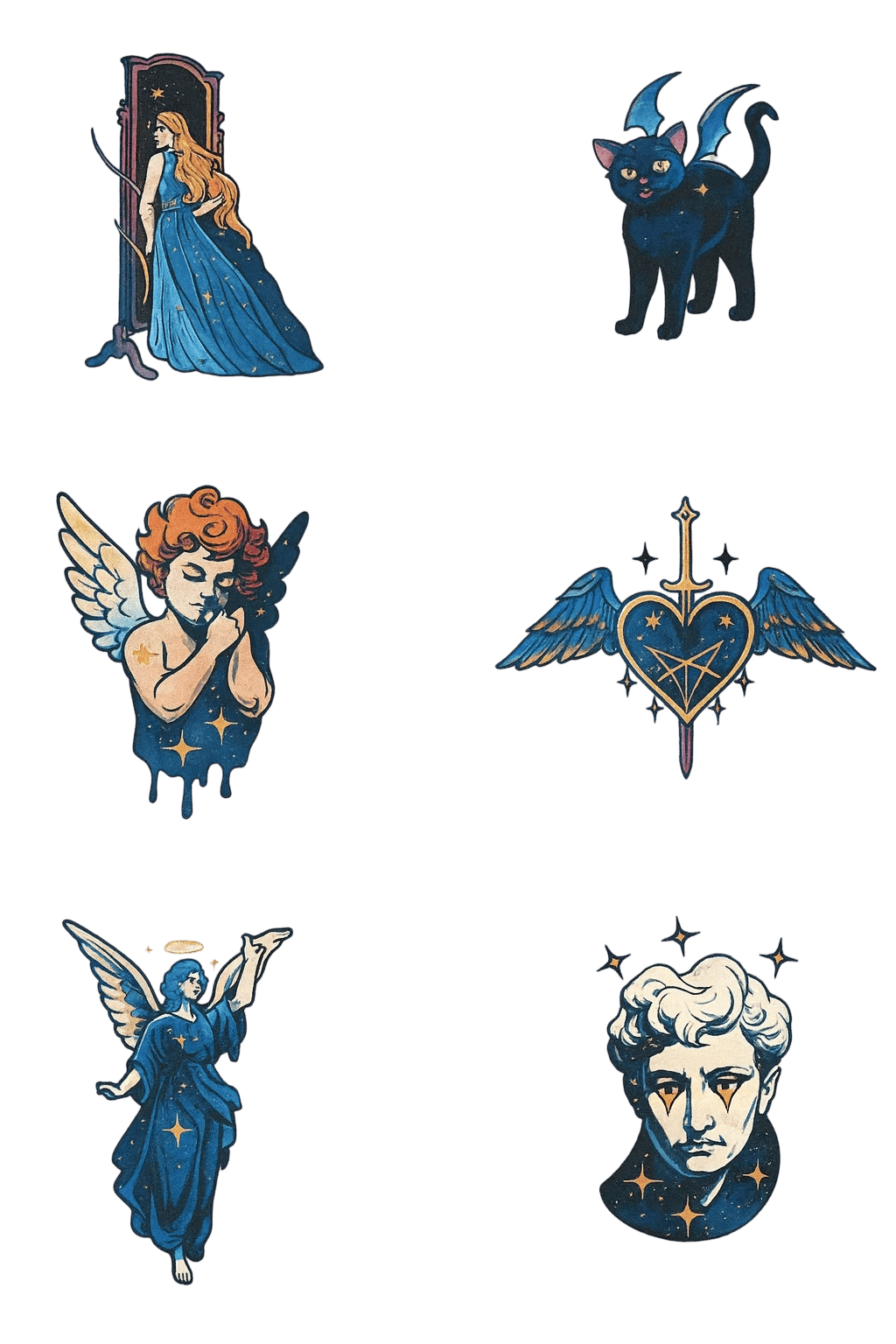 Cosmic Renaissance Angel And Starry Cherub Flash Sheet Herbal Temporary Tattoo