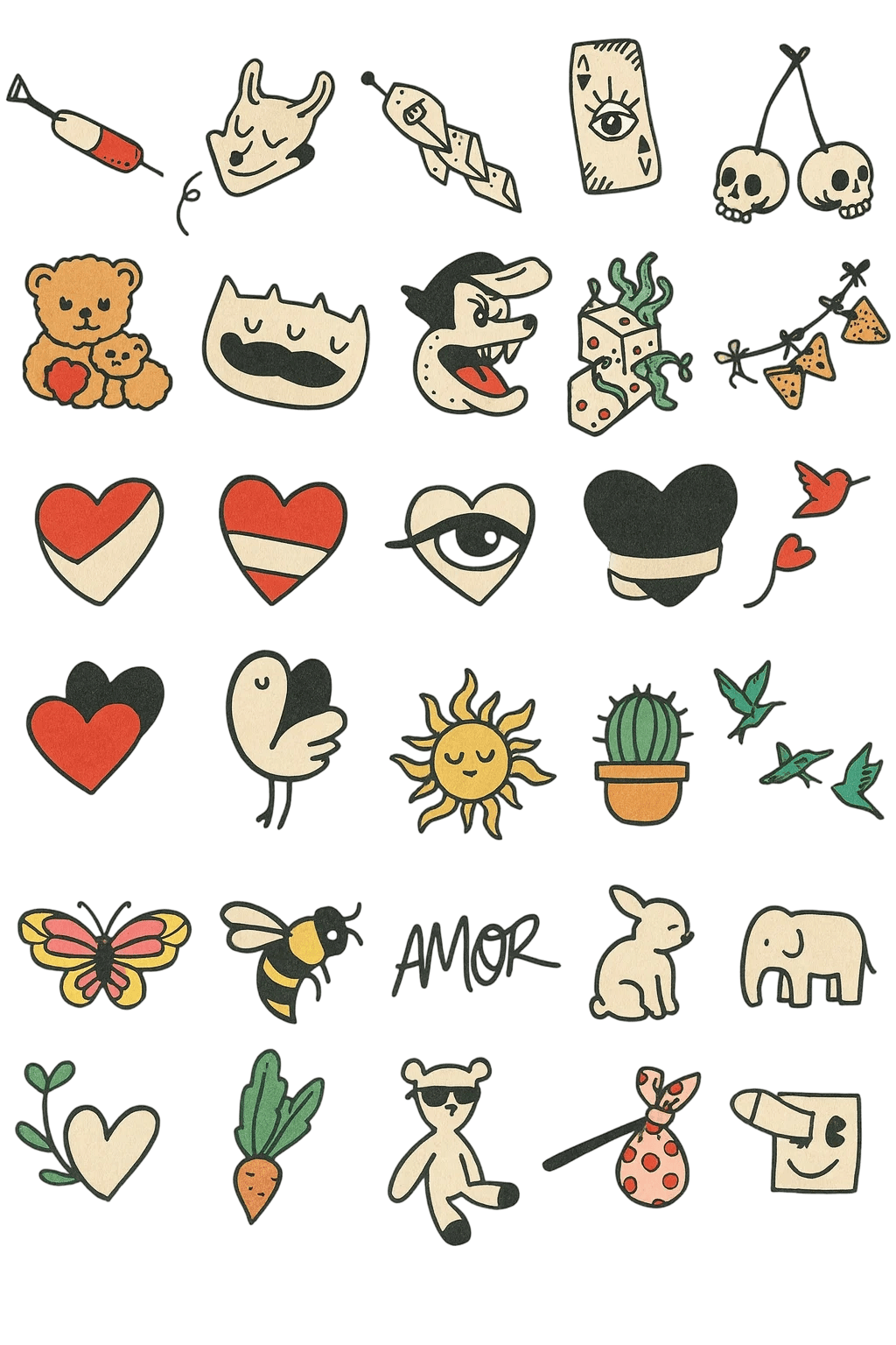 Retro American Traditional Old School Flash Temporary Tattoo Sticker Sheet Vintage Style