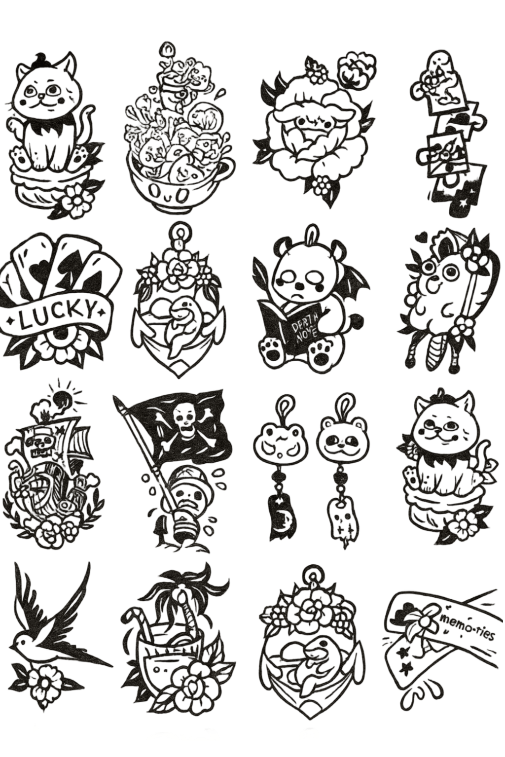 Dark Kawaii Sticker Bomb Flash Sheet Grumpy Cat And Pirate Herbal Temporary Tattoo