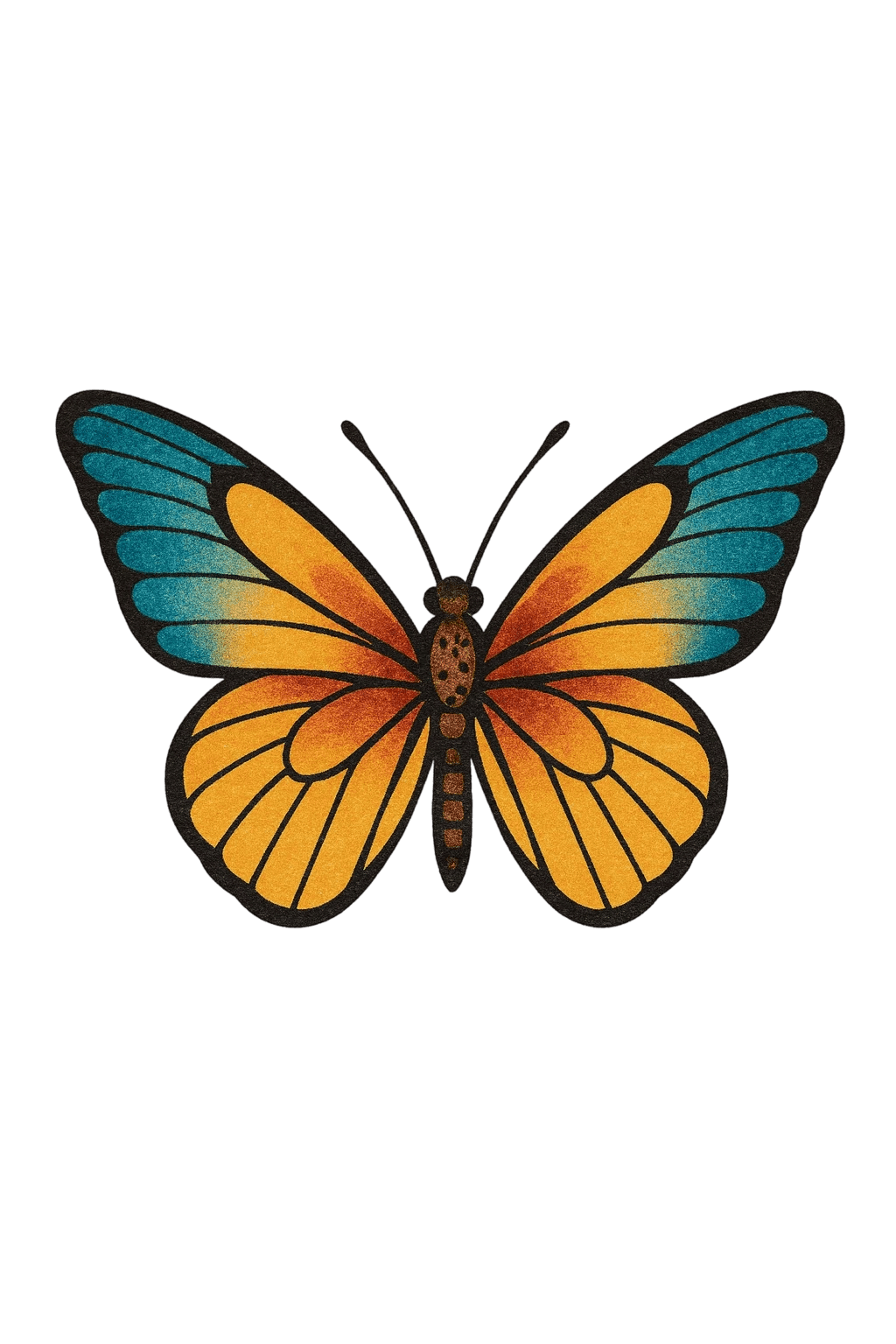 Realistic Gradient Teal And Orange Monarch Butterfly Herbal Temporary Tattoo