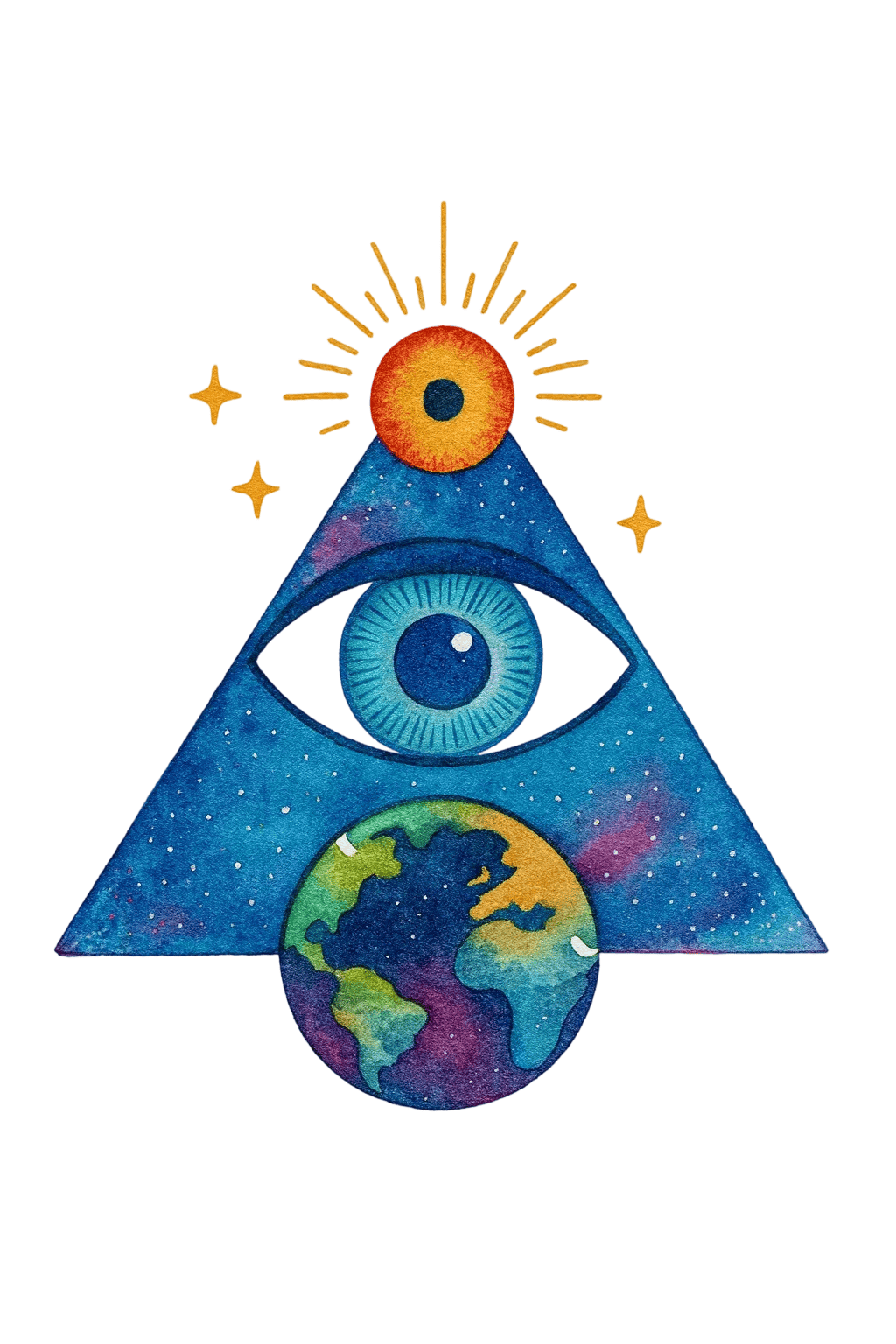 Watercolor Cosmic Eye of Providence Pyramid Earth Galaxy Herbal Temporary Tattoo