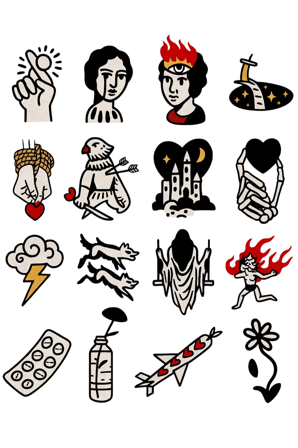 Ignorant Style Dark Indie Flash Sheet With Crying Girl And Running Devil Herbal Temporary Tattoo