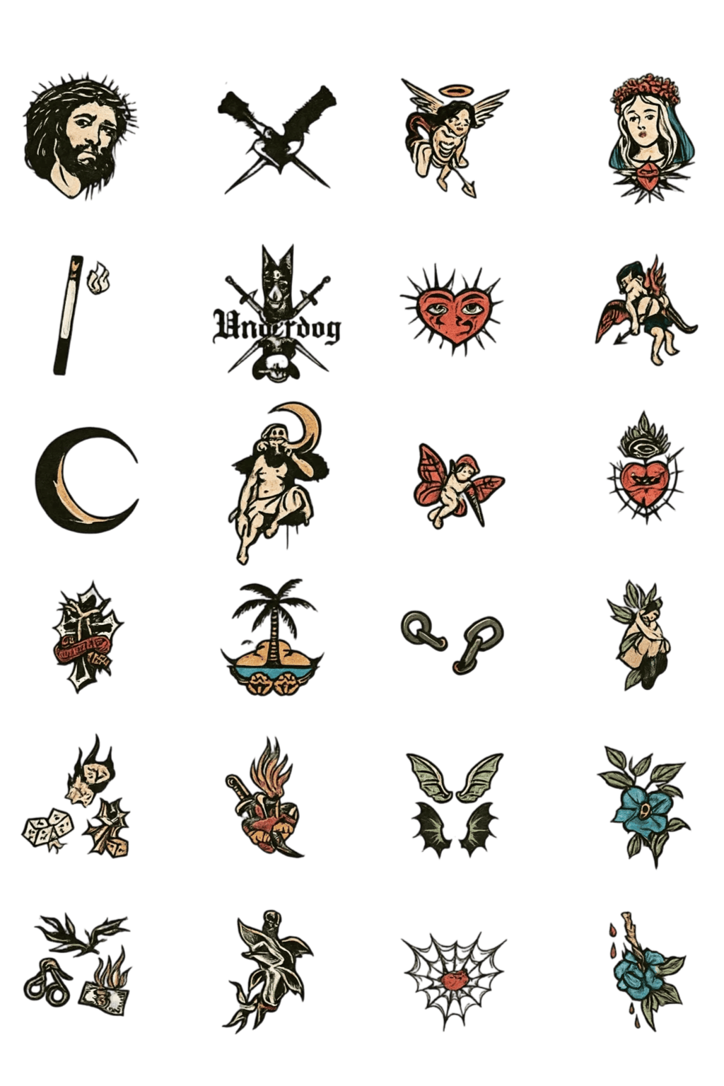 Vintage Grunge Old School Ignorant Style Mini Tattoo Flash Sheet Waterproof Herbal Body Art