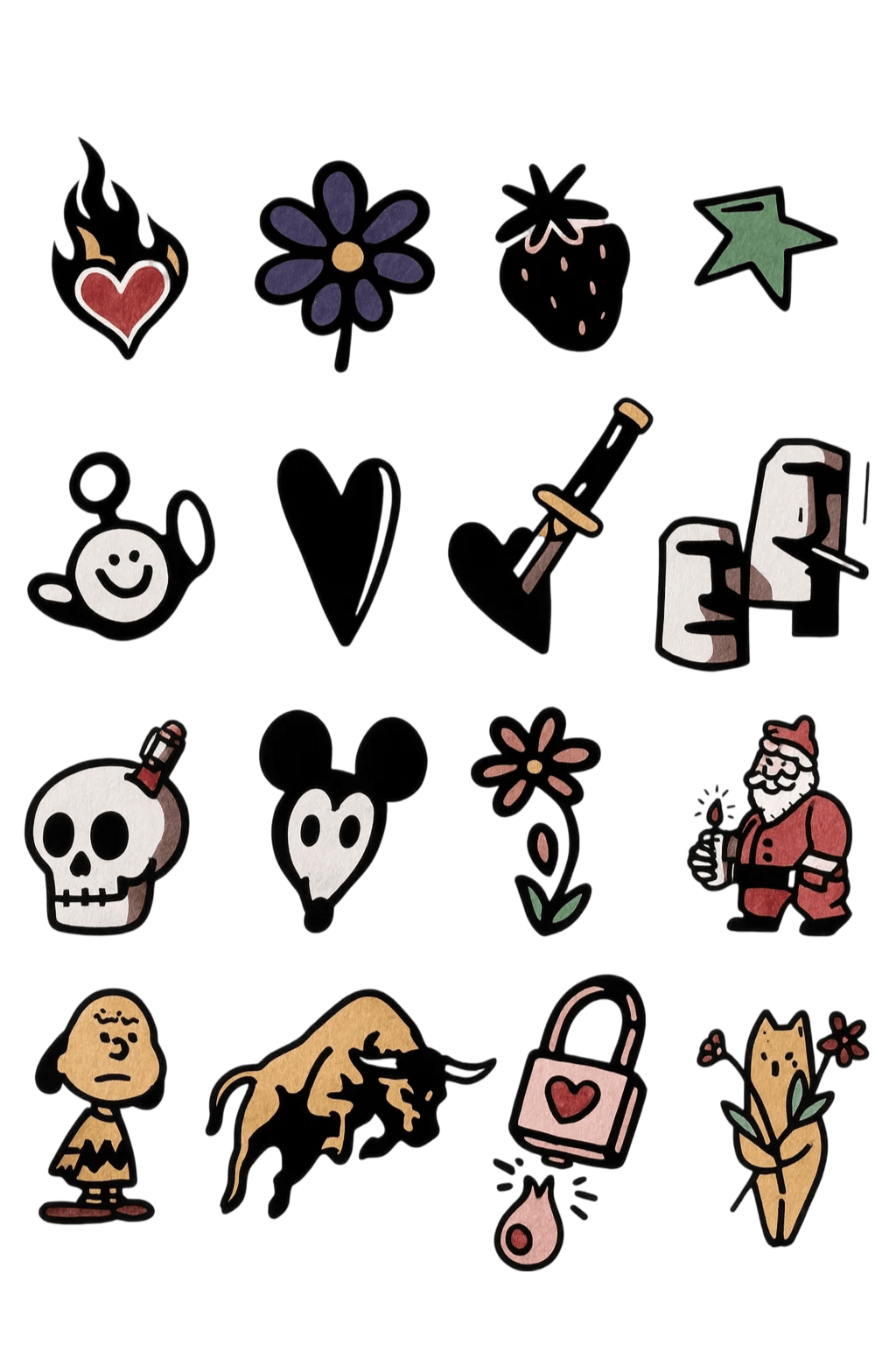 Ignorant Style Doodle Flash Sheet With Sad Cartoon Boy And Vintage Santa Herbal Temporary Tattoo