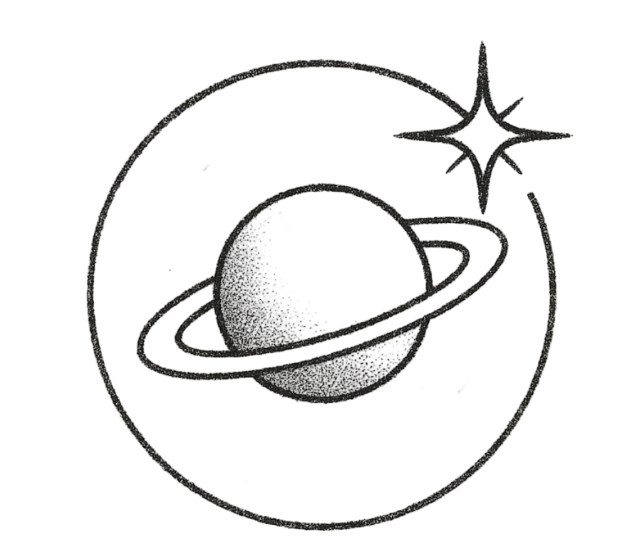 Minimalist Geometric Circle Planet Saturn And North Star Stipple Shading Herbal Temporary Tattoo
