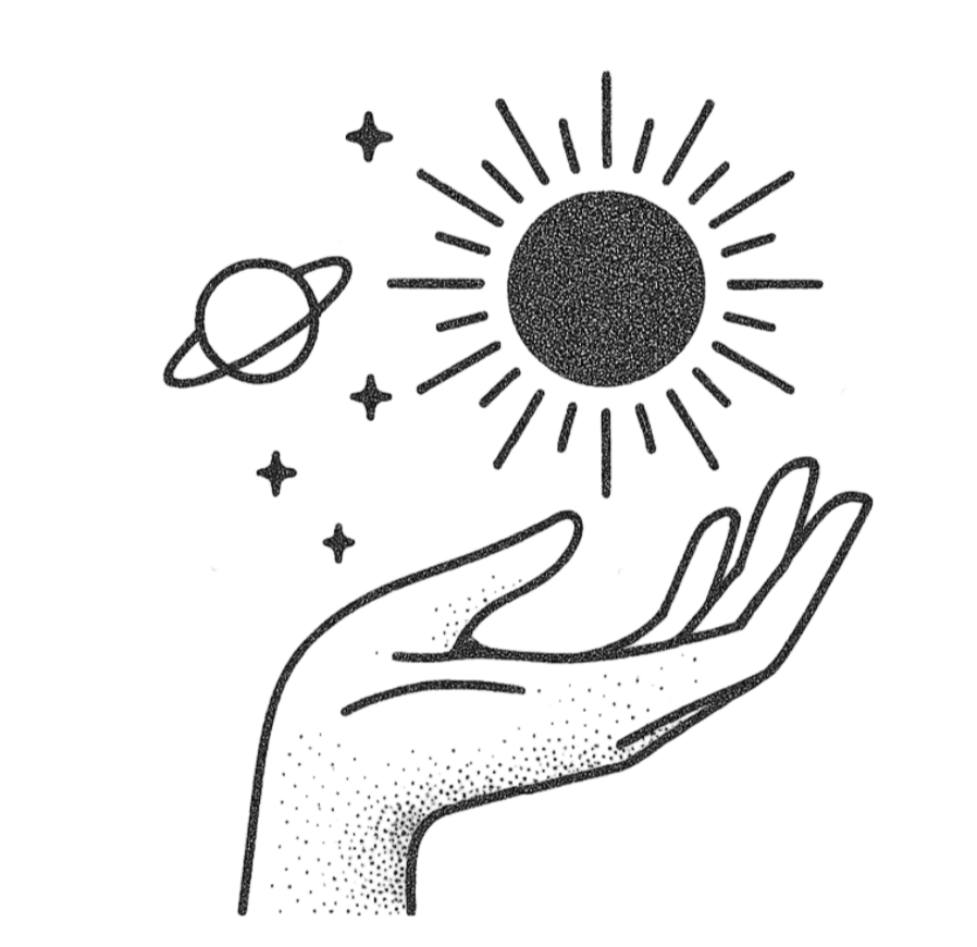 Hand Holding Sun And Planet Celestial Stipple Shading Herbal Temporary Tattoo