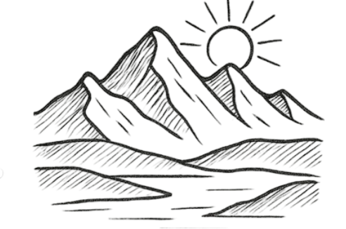 Minimalist Sketch Style Mountain Landscape With Sun Herbal Temporary Tattoo