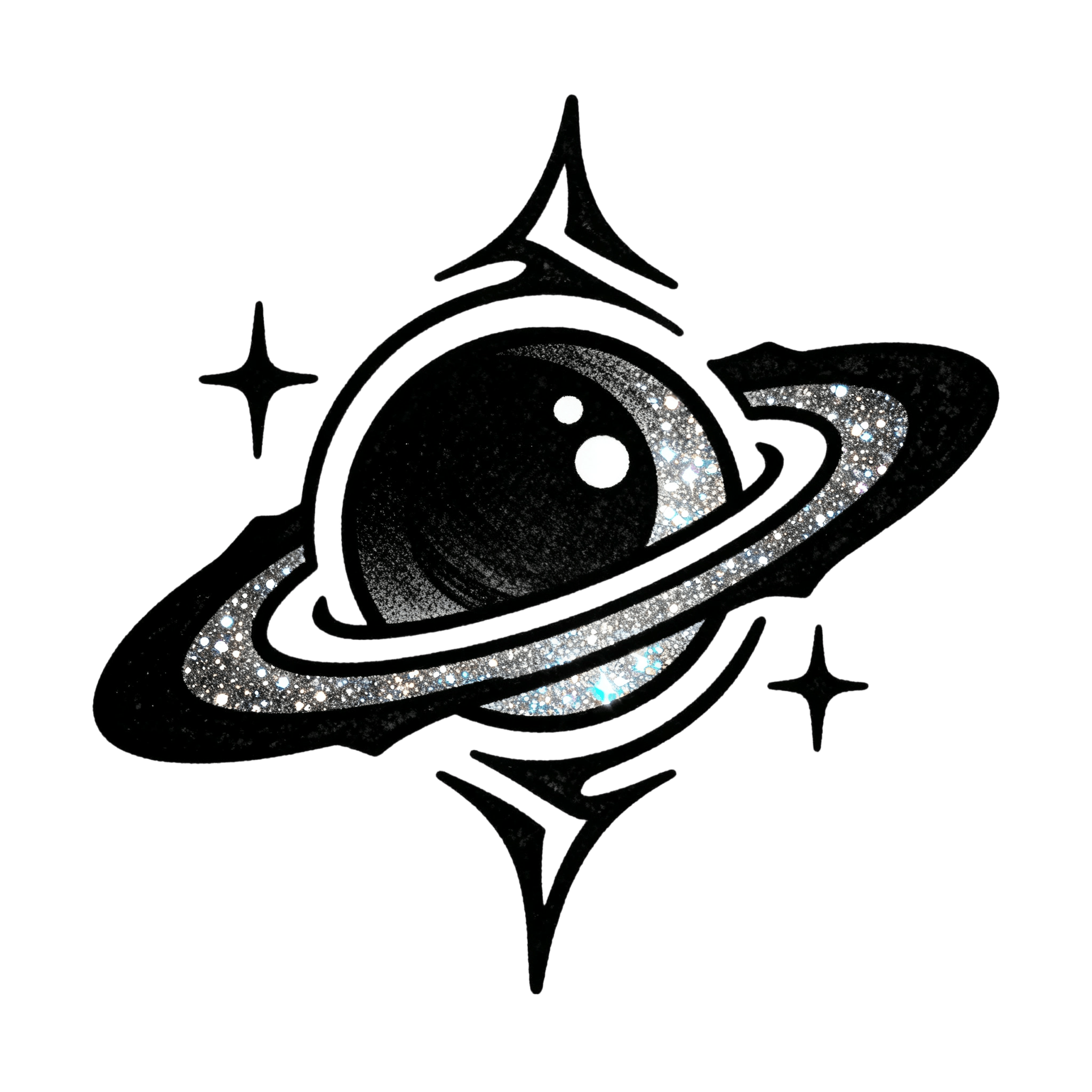 Y2K Cyber Sigilism Sparkle Planet Saturn With Stars Herbal Temporary Tattoo